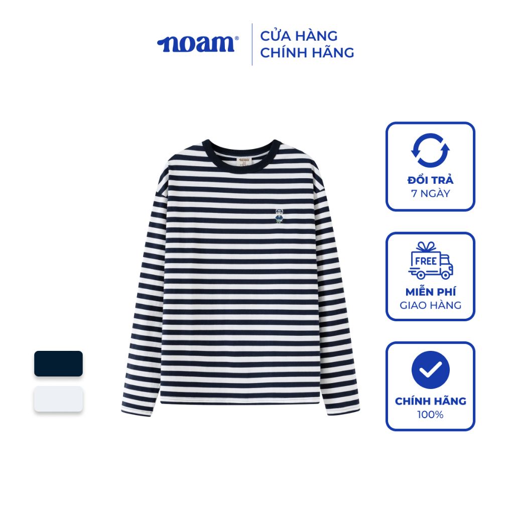 Áo thun dài tay Form rộng NOAM Striped 100% Cotton - Kẻ ngang xanh navy - trắng