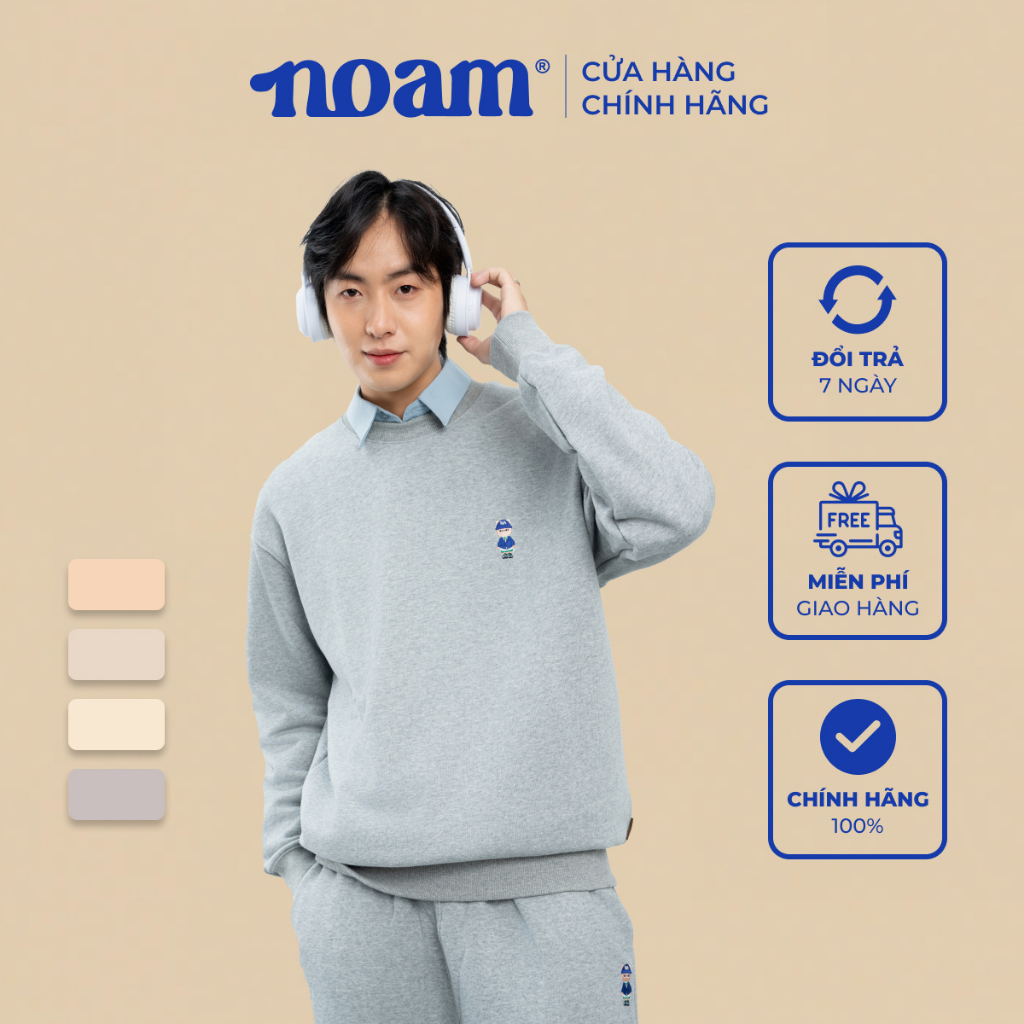 Áo Sweater Unisex NOAM Tiny Form rộng Vải nỉ chân cua - Màu xám/ kem/ be/ nâu cà phê