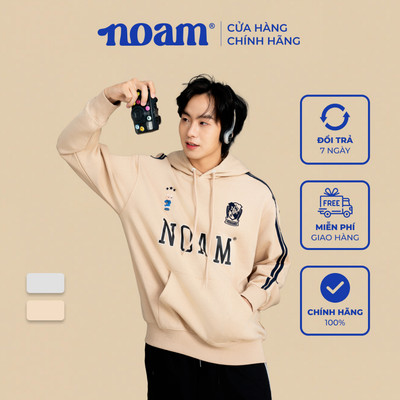 Áo Hoodie Unisex NOAM Uni Striped Form rộng Vải nỉ chân cua - Màu be/ kem