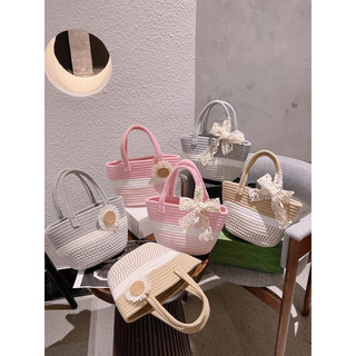 túi cói đi biển siêu xinh nơ hoa 2 kiểu 23cm
