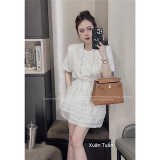 Set 2 món áo cotton và chân váy thô ren mềm chuẩn ảnh