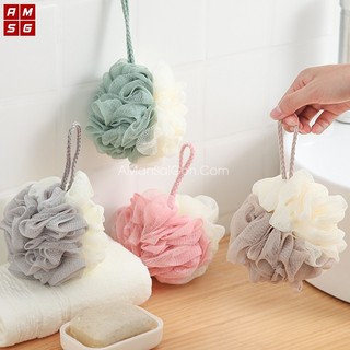 Bông tắm lưới tròn tạo bọt 2 màu lưới siêu mềm có dây treo - a mẫn sài gòn