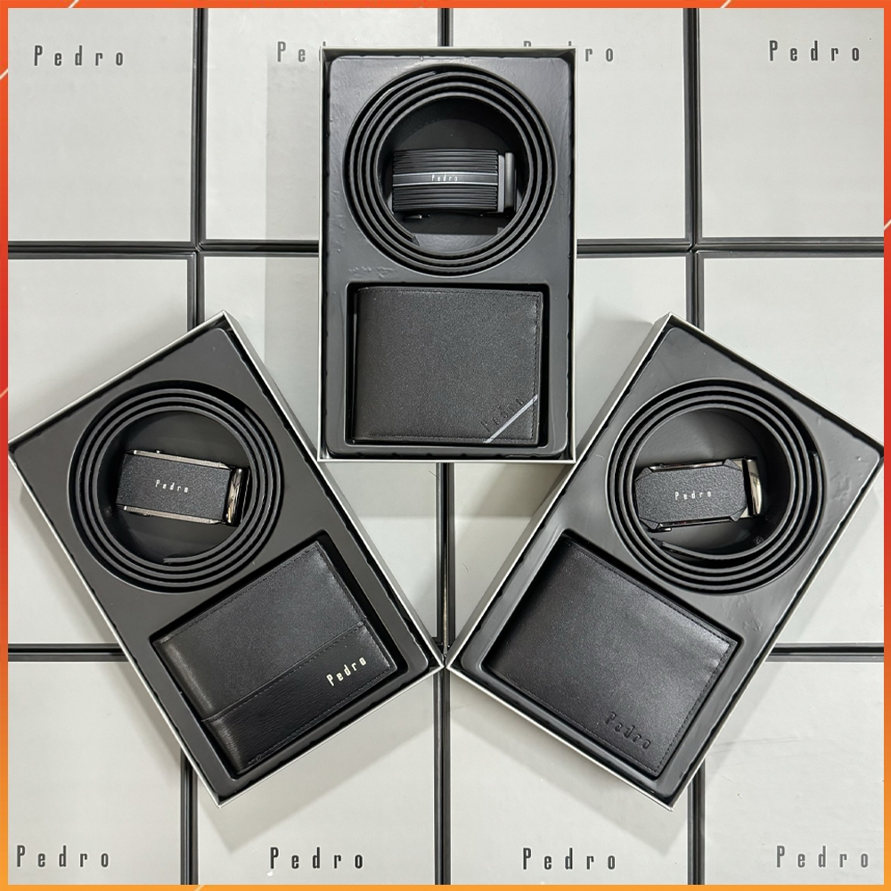 [Fullbox + Túi Xách] Combo Thắt Lưng Và Ví Da Nam Pedro Cao Cấp – Quà Tặng Lịch Lãm Cho Nam Giới, Tặng Kèm Túi Giấy