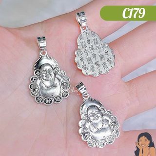 C179 Mặt dây chuyền Phật Di Lặc khắc chú kinh tâm Bạc thật nguyên chất Thiên Cát