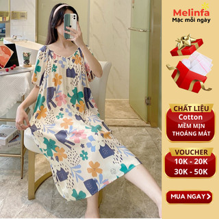 Váy đầm ngủ ngắn tay mặc hàng ngày vải Cotton lụa thoáng mát, váy lanh mặc bầu, áo ngủ nữ dáng suông bigsize mã VAV0424