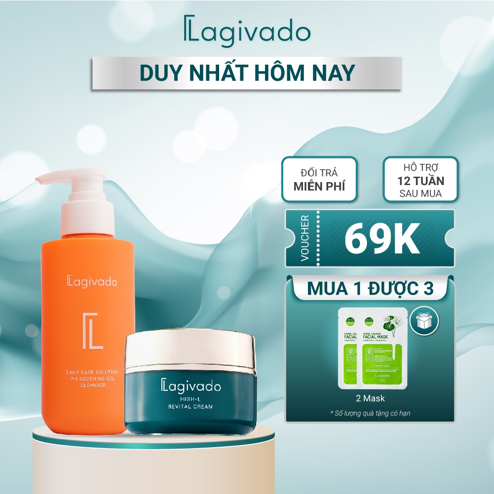 Bộ sản phẩm dưỡng trắng và làm sạch, mờ thâm nám, đốm nâu Lagivado (Cream 50 g + SRM 200ml)