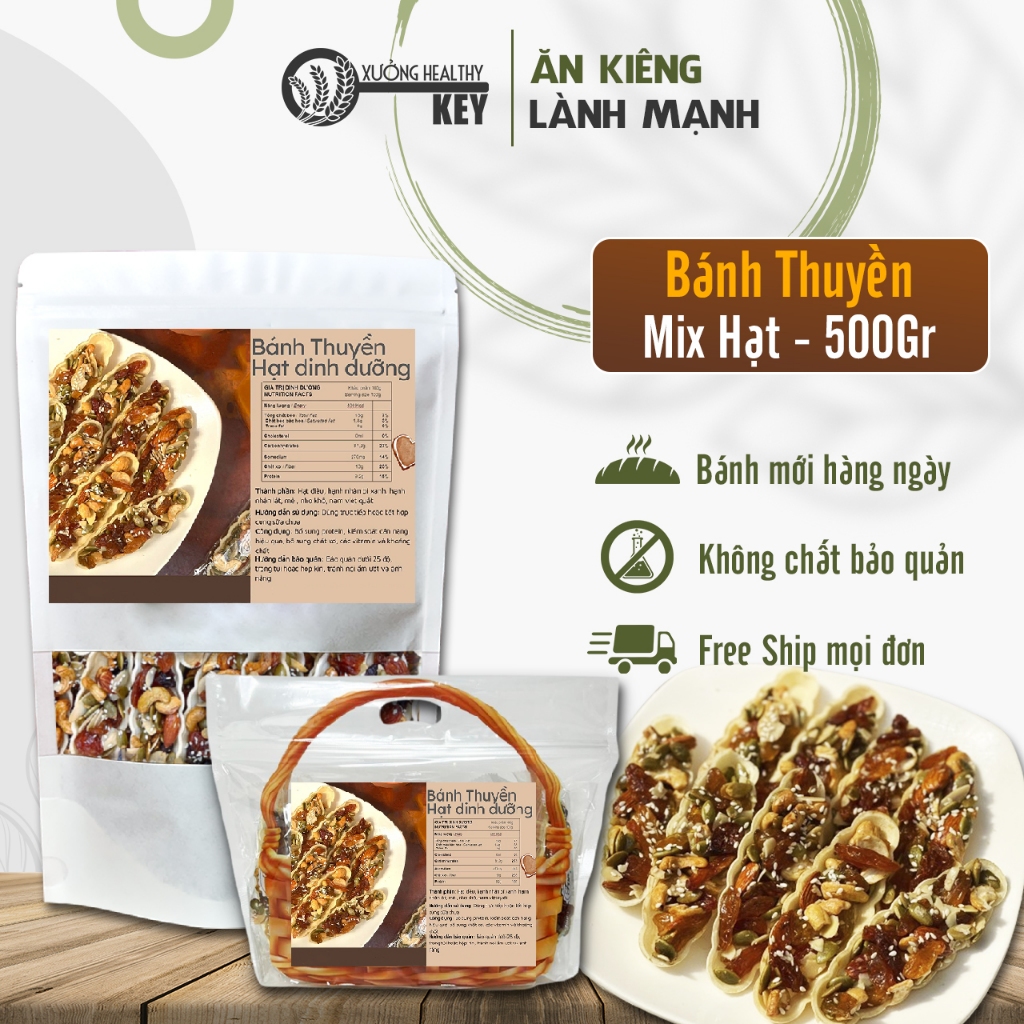 Bánh Thuyền mix hạt dinh dưỡng đế mỏng giòn, hạt thơm ngon Hạt Healthy Key - Bánh Hạt Ngũ Cốc Giảm Cân