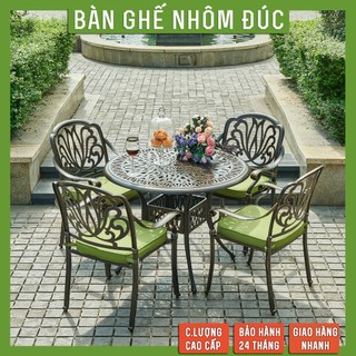 Bàn ghế nhôm đúc - Bộ bàn ghế ngoài trời nhập khẩu - Bàn tròn 4 ghế đường kính 100cm Hoa Sen cao cấp