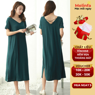 Váy đầm ngủ nữ ngắn tay, cổ tim, chéo lưng, mặc nhà hàng ngày, chất vải Viscose mềm mại thoáng mát mặc mùa hè mã VAV0300