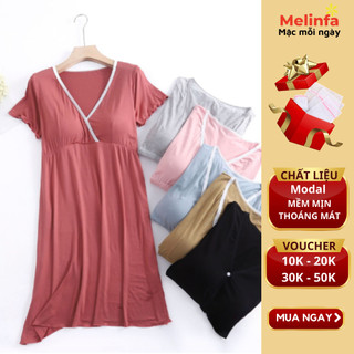 Váy đầm ngủ, ngắn tay, cổ V, mặc nhà hàng ngày, có đệm ngực, vải Viscose mềm mại thoáng mát, váy bầu mùa hè mã VAV0286