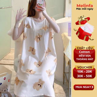 Váy đầm ngủ ba lỗ dáng dài vải Cotton lụa tự nhiên thoáng mát mềm mại, váy mặc nhà họa tiết dễ thương mã VAV0420