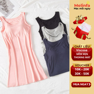 Váy đầm ngủ ba lỗ, mặc nhà hàng ngày, có đệm ngực vải Viscose tự nhiên thoáng mát mềm mịn mã VAV0105