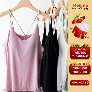 Áo hai dây trơn có mút ngực mặc nhà vải Viscose tự nhiên chéo lưng co giãn tốt thoáng mát mặc mùa hè mã VAA0230