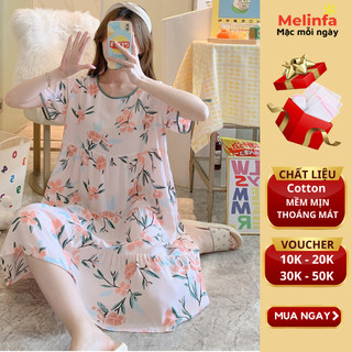 Váy đầm ngủ mặc nhà, áo ngủ ngắn tay xếp tầng chữ A Cotton lụa tự nhiên mềm mại thoáng mát măc mùa hè mã VAV0469
