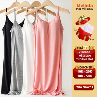 Váy đầm ngủ, hai dây, có mút ngực, mặc nhà hàng ngày vải Viscose mềm mại co giãn mát lạnh,váy lót, đầm lót mã VAV0095