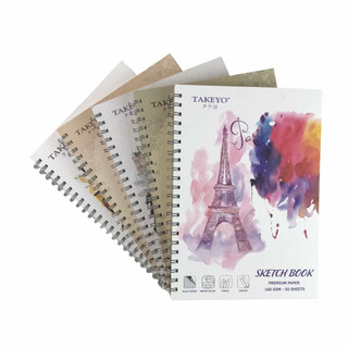 Sổ sketchbook, sổ vẽ chì, vẽ phác thảo gáy lò xo takeyo 160gsm, 50 tờ - a5/a4