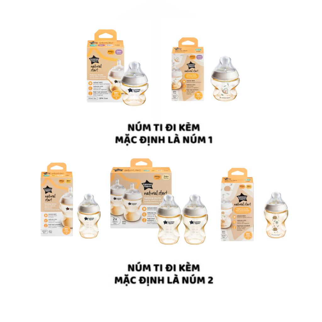 Bình Sữa PPSU Ty Siêu Mềm Tự Nhiên Tommee Tippee 150ml, 260ml, Set Đôi, Nhiều Size, Được Mua Kèm Thêm 01 Núm Ty Bất Kì