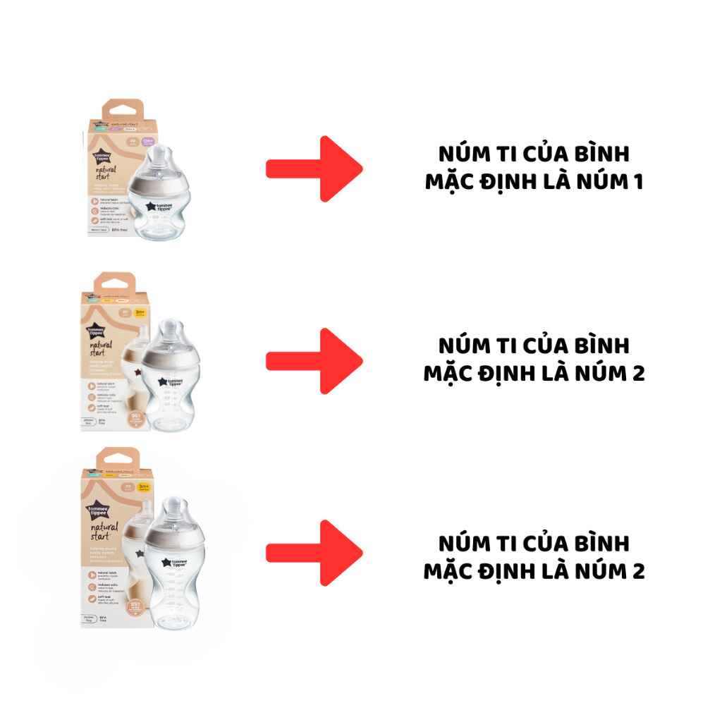 Bình Sữa PP Ty Siêu Mềm Tự Nhiên Tommee Tippee 150ml, 260ml, 340ml, Set Đôi, Nhiều Size, Được Mua Kèm Thêm 01 Núm Ty