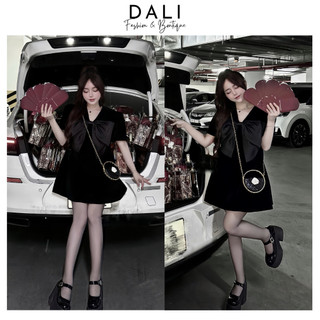 Đầm Babydoll Dáng Ngắn Tay Bồng Cổ V Phối Nơ Lụa To dáng Tiểu Thư Sang Chảnh