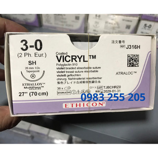 Chỉ phẫu thuật tự tiêu vicryl 3-0 một kim tròn sh 70cm, hãng ethicon, j316h