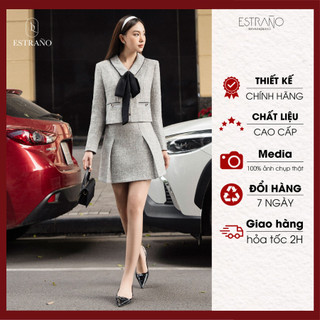 Set áo khoác và chân váy dạ tweed màu ghi xám trẻ trung sang chảnh - myra set by estrano