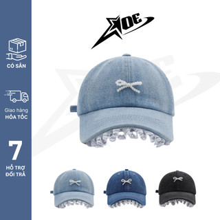 (Có sẵn) AOE STUDIO - Mũ lưỡi trai Y2K chât liệu nón kết demin phối ren đính nơ nổi cá tính dành cho nữ