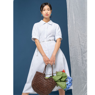 NINE 2 FINE - Váy mùa hè cổ sơ mi kẻ blue and white stripe dress có tặng belt