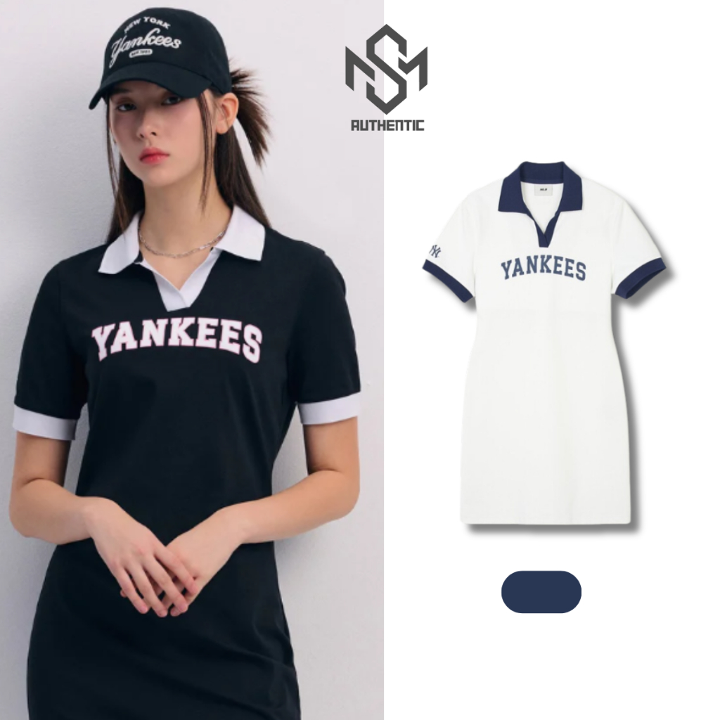 Váy polo MLB chính hãng - váy MLB nữ thể thao Varsity Lettering Pique One Boston Red Sox 3FOPV0143-50IVS M&amp;S Authentic