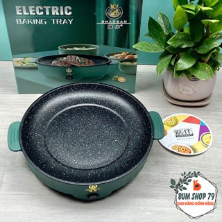 Chảo Nướng Điện Shaban 26cm 2 Nấc Điều Chỉnh Nhiệt Độ, Bếp Nướng Điện Không Khói Chống Dính Vân Đá Tiện Dụng Đa Năng.