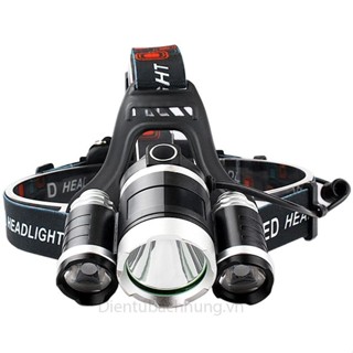 -Đèn Pin Đội Đầu 3 Bóng Led Siêu Sáng Chống Nước, Đèn Pin Đội Đầu T6