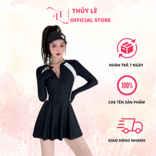 Bikini 1 mảnh đồ bơi kín đáo thủy lê áo tắm nữ liền thân dài tay chống nắng che khuyết điểm đi biển đi bơi