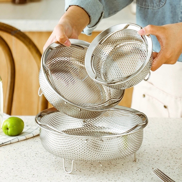 Rổ Hấp  Inox 304 Đa Năng Khay Hấp Cơm Tách Đường Khay Ráo Dầu Khay Hấp Cơm Hấp Rau Củ Quả Size 14/18