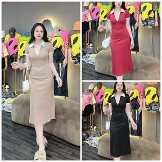 Váy đầm nữ dáng xòe cổ bẻ cài nút phối viền trắng thiết kế trẻ trung thanh lịch phù hợp cho nàng đi dạo phố