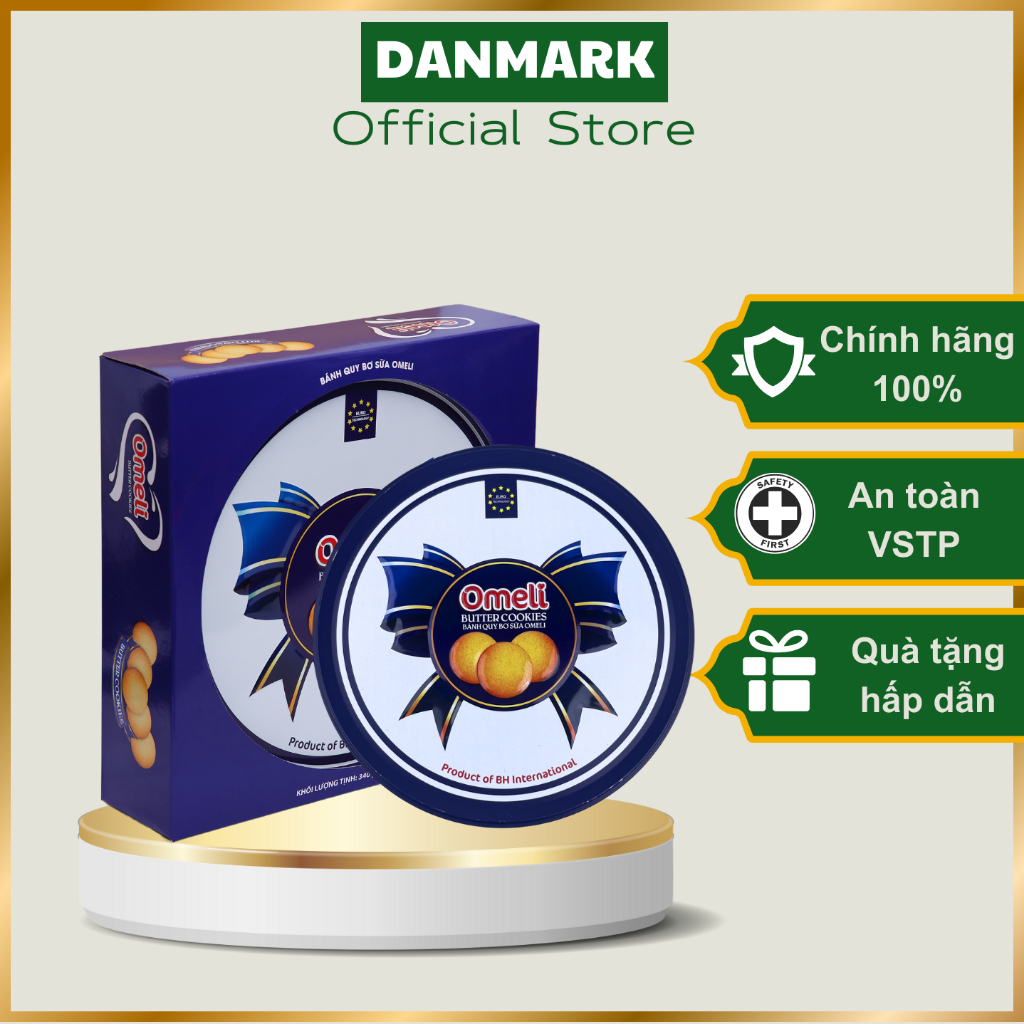 Bánh Quy Omeli Butter Cookie Hộp Thiếc Xanh 350g Kèm Túi Xách