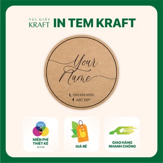 In tem giấy Kraft, in nhãn giấy xi măng, decal da bò, sticker, số lượng ít, tem giá rẻ, miễn phí thiết kế, tờ khổ A3