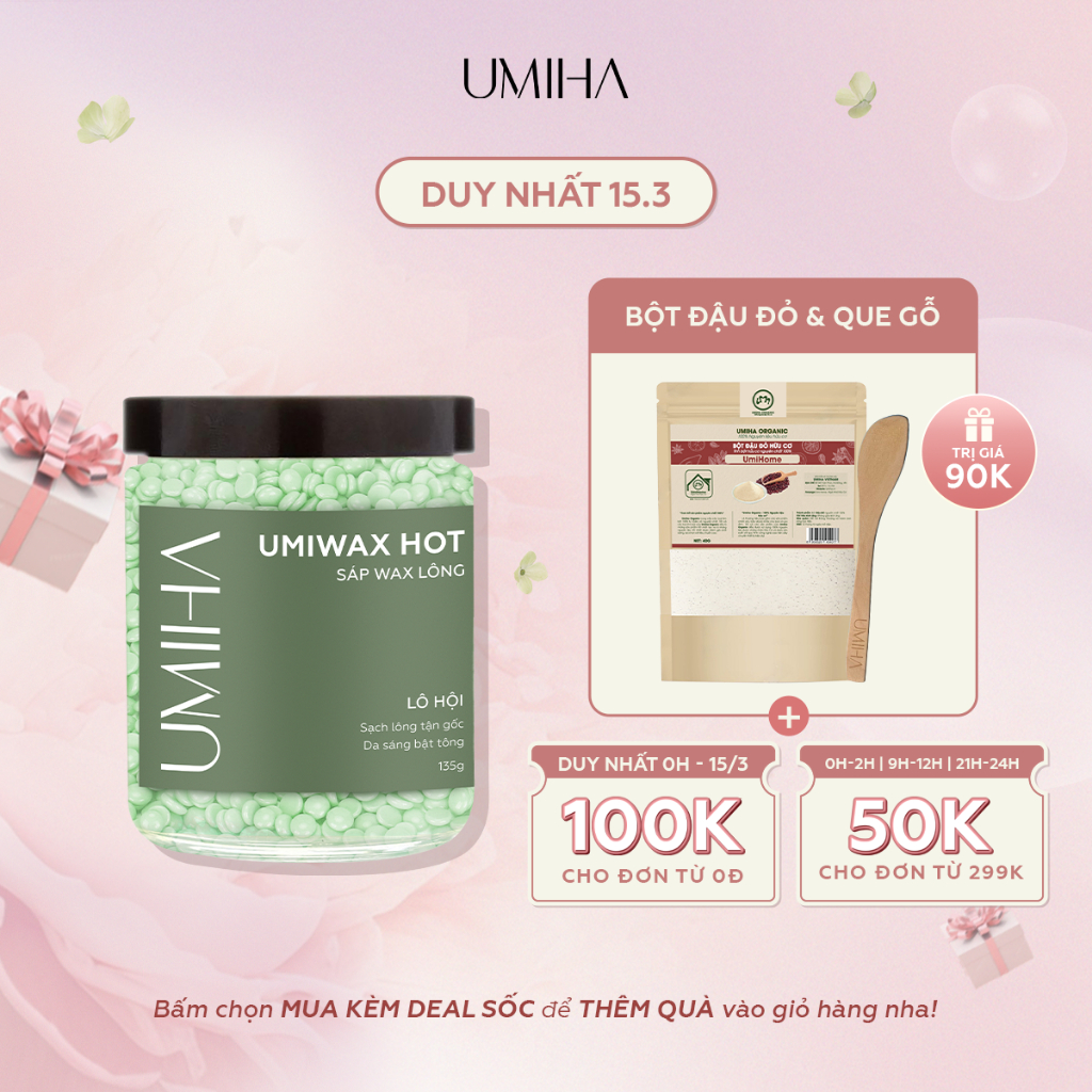 Sáp wax lông nóng UMIHA 135G wax lông nách, lông chân tay, bikini, body toàn thân, siêu bám lông
