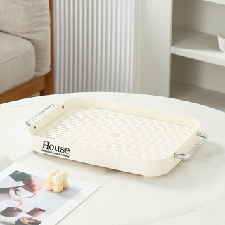 Khay nhựa 2 lớp màu kem đựng cốc chén, giá úp cốc Thỏ bạc