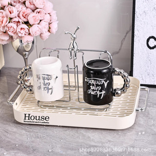 Khay nhựa 2 lớp màu kem đựng cốc chén, giá úp cốc Thỏ bạc