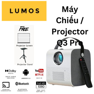 Máy chiếu Android Q3 PRO Mini 8500 LUMOS HD 1080P 4K WiFi LED Projector.