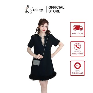 Váy Đẹp Dáng Ngắn LECOONG V549 Đầm Đi Tiệc Cổ V Đá