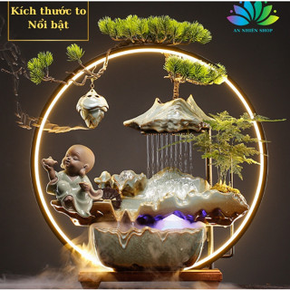  Thác Nước Phong Thủy Trầm Hương Decor Đèn Led Tượng Phật Di Lặc Trang Trí Nhà Cửa 
