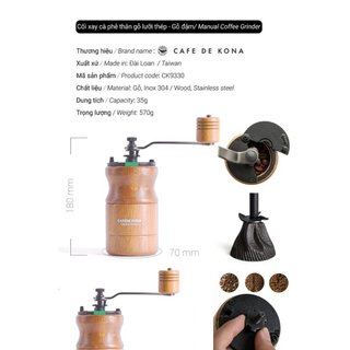 Volcano Cối xay cà phê thân gỗ lưỡi thép
