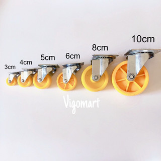 Bánh xe vàng nghệ có đế xoay 360 độ 3-10cm không khoá