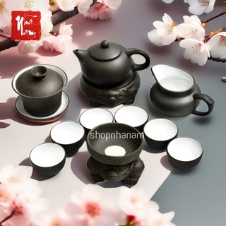 Bộ ấm chén tử sa cao cấp đủ phụ kiện Bộ ấm trà gốm sứ kèm chén tống, chén khải, lọc trà cao cấp