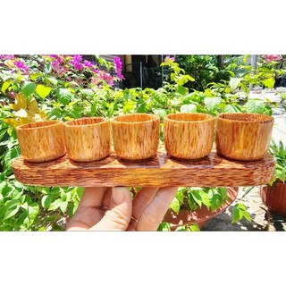 Bộ 5 ly gỗ dừa dùng thờ cúng gồm đế và ly/Bộ án nước bằng gỗ dừa