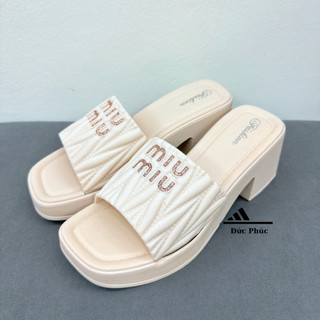 Dép cao gót đế cao su chữ Nhũ MiuMiu, Dép quai ngang đế độn 7cm Đức Phúc