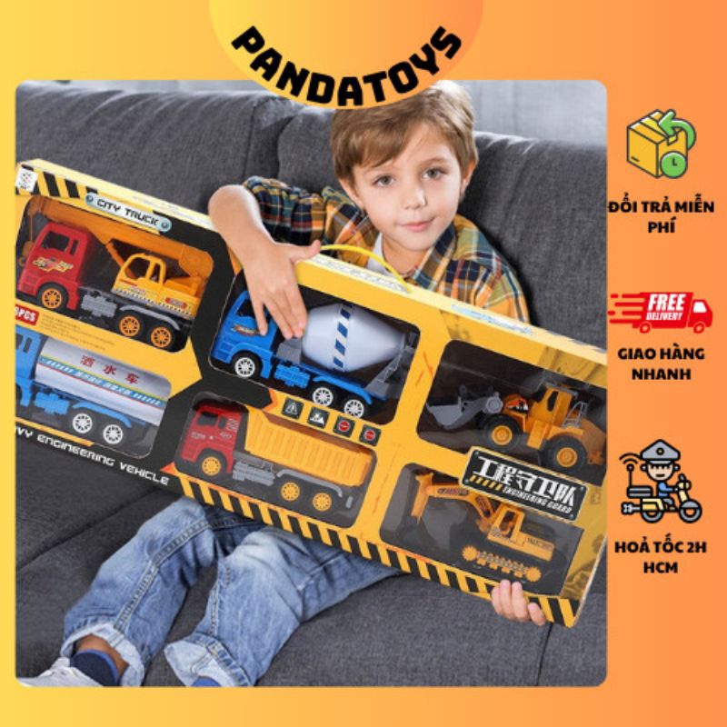 (hoả tốc HCM)Set 6 xe đồ chơi cho bé,xe ô tô cho bé,xe công trình,xe cứu hoả,xe cảnh sát,xe quân sự