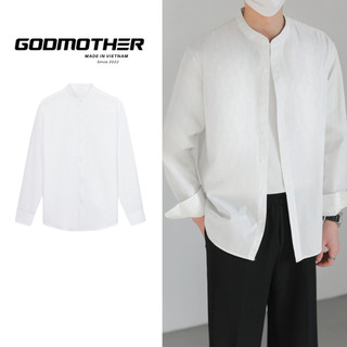 Áo Sơ Mi Cổ Tàu Basic Dài Tay Chất Liệu Thô Hàn Godmother