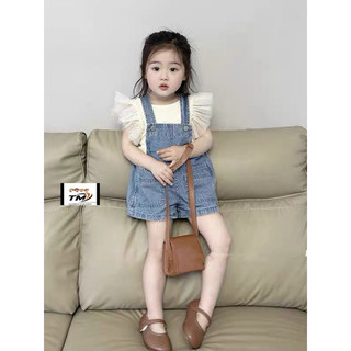 Set yếm đùi denim cho bé gái 🎁 mua 1 tặng 1🎁 set yếm jeans đùi kèm áo cánh tiên đáng yêu cho bé gái
