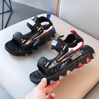 Sandal bé trai dép quai hậu cho bé size 32-37 nhẹ đế bền n.kie kiểu dáng thể thao đen QCCC quai dán